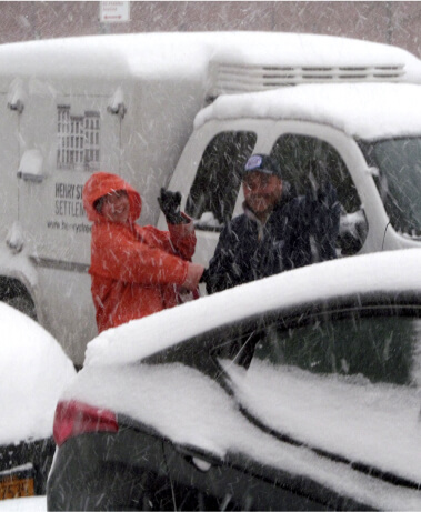 Meals on wheels delivery drivers in snow
